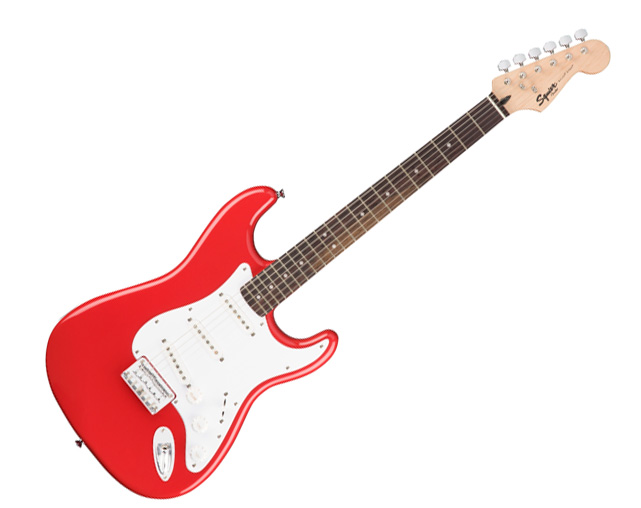 Fender Strat Bullet HT Fiesta Red Guitarra elétrica vermelha com escudo branco e braço de madeira escura