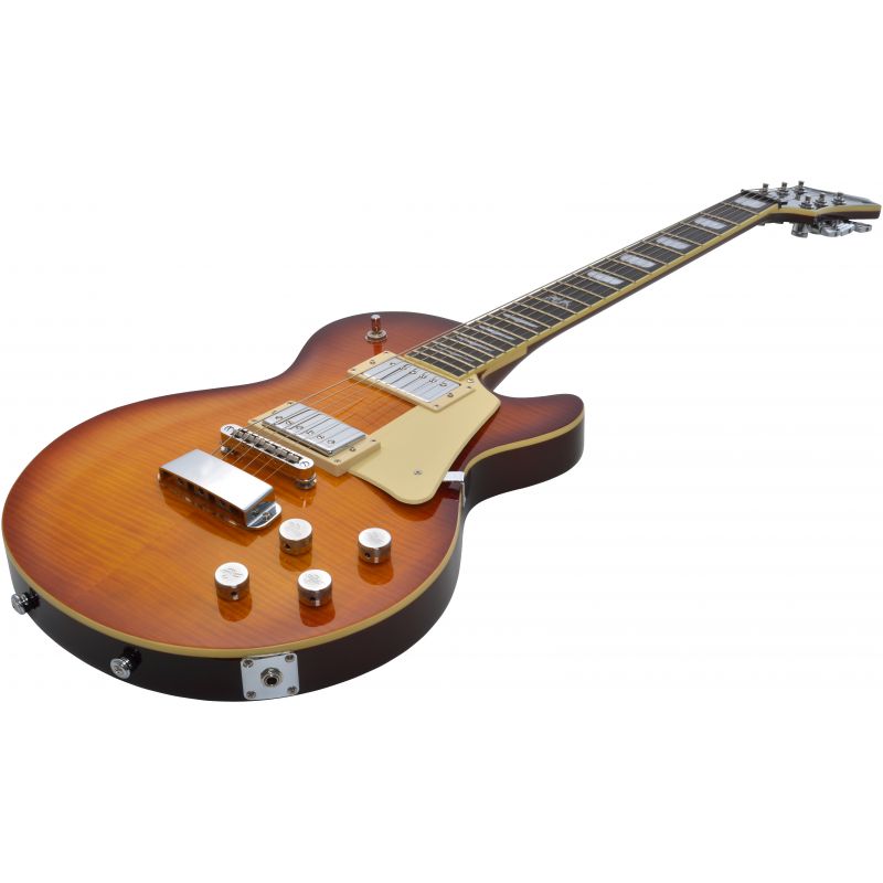HAGSTROM SUPER SWEDE X-TRA SPE OLD PALE 2023 Guitarra elétrica âmbar com 4 botões brancos e captadores metálicos