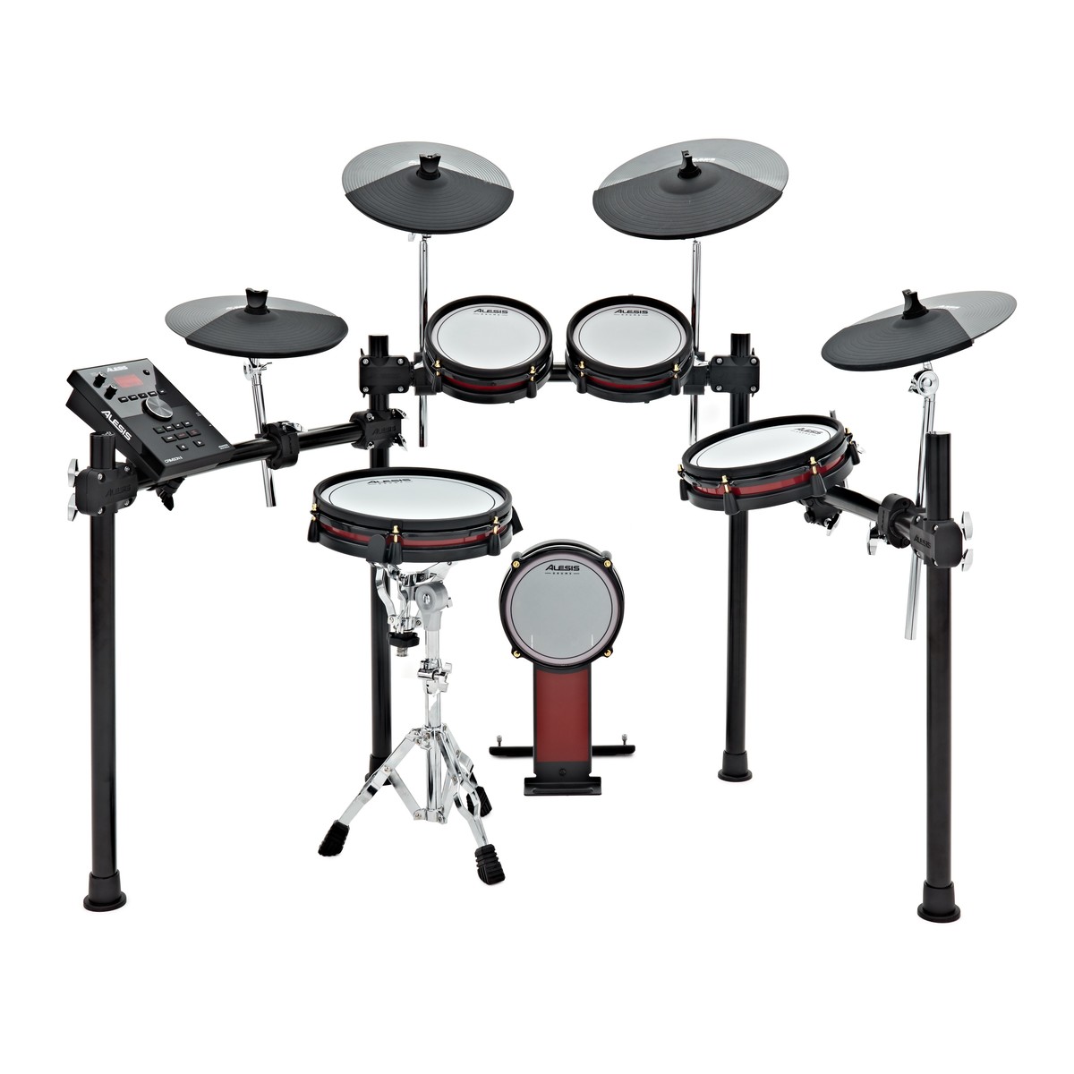Alesis Crimson II Special Edition Electronic Drum Kit Bateria eletrónica com pads pretos e brancos e pratos cinza metálico
