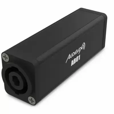 Adaptador de áudio preto com texto AUDIBAX AB01