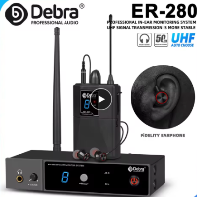 Sistema de monitorização sem fios profissional Debra ER-280 com auriculares e antenas pretas