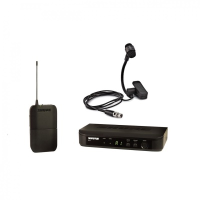Conjunto de microfone sem fios preto Shure com transmissor, receptor e microfone de clip