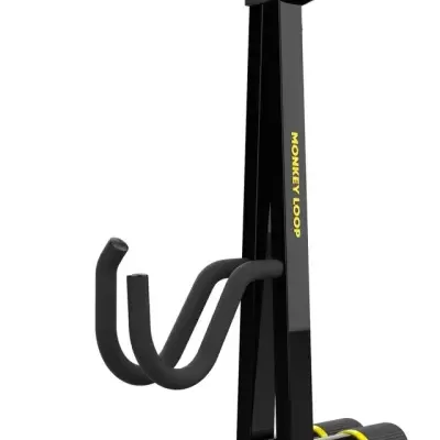 Suporte para guitarra preto com acolchoamento e texto MONKEY LOOP