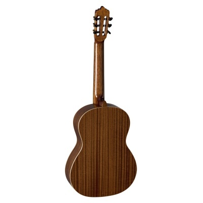 Guitarra clássica de madeira castanha vista de trás