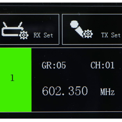 Ecrã digital com configurações de frequência para dispositivo eletrónico em preto e verde