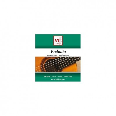 Embalagem verde de cordas para guitarra clássica RC Strings Preludio com imagem de guitarra e texto