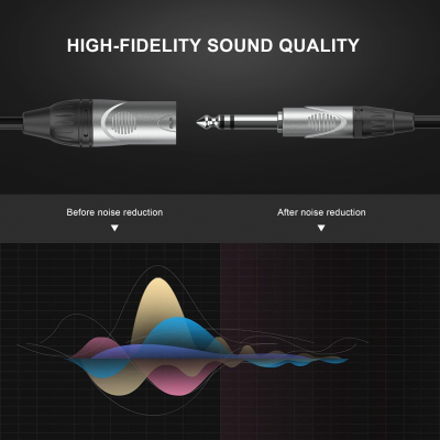 Cabo de áudio premium com conectores e gráfico de redução de ruído