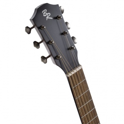 Cabeça de guitarra acústica em madeira escura com tarraxas metálicas