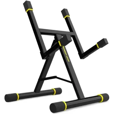 Suporte para guitarra preto e amarelo com texto MONKEY LOOP