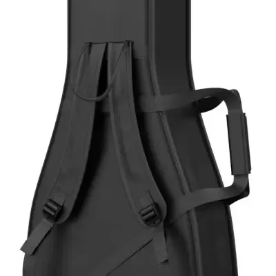 Estojo preto para guitarra com alças estilo mochila e pega lateral acolchoada