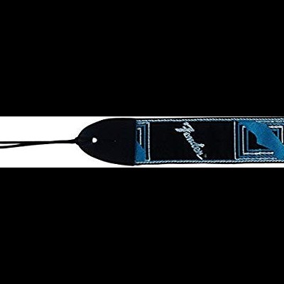 Correia para guitarra Fender em tecido azul, preto e branco com logotipo