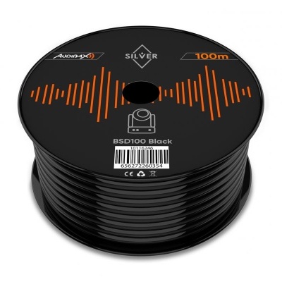 Rolo de cabo preto com etiqueta preta e gráficos laranja