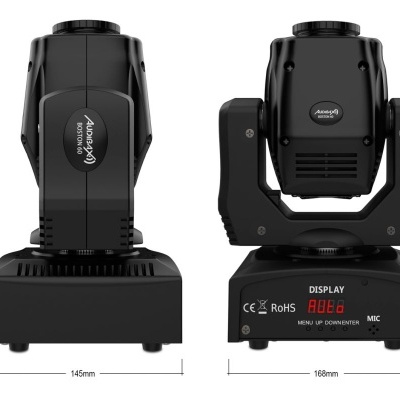 Luz de palco moving head preta com visor digital RUB6
