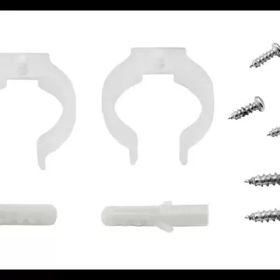 Conjunto de fixadores com abraçadeiras, buchas e parafusos