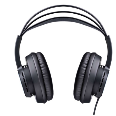 Auscultadores pretos com almofadas acolchoadas e cabo