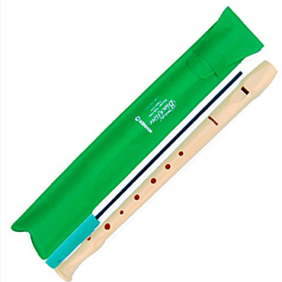 Flauta doce branca com estojo verde
