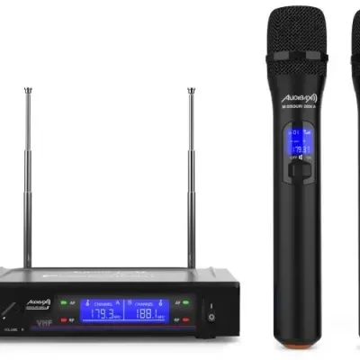 Microfones sem fios AMARKA com recetor ecrã azul
