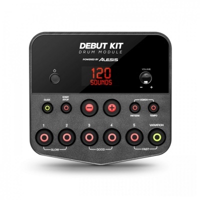 Módulo de bateria eletrónica preto DEBUT KIT DRUM MODULE com visor digital e botões