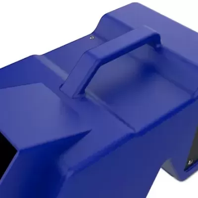Dispositivo azul com alça e logotipo AUDIOFAX