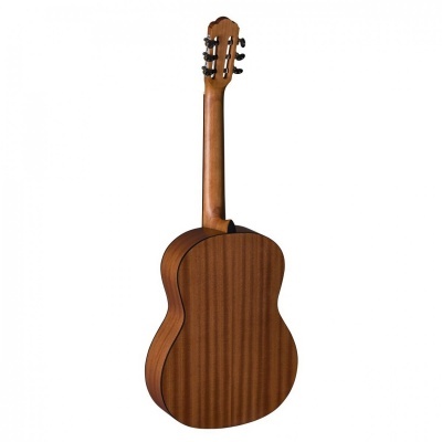 Guitarra clássica de madeira castanha vista de trás