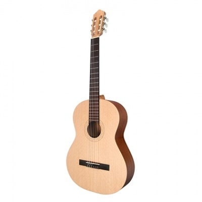 Violão clássico em madeira clara e escura com 6 cordas