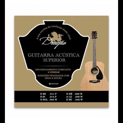 Embala de cordas para guitarra acústica Dragão Superior com guitarra acústica ao lado