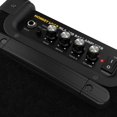 Amplificador preto Honey Lion ML-20R com botões de controle e entrada de áudio