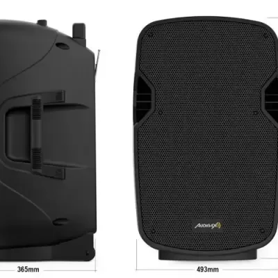 Coluna de som portátil preta com alça e grelha texturizada