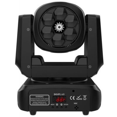 Luz móvel tipo moving head preta com visor e botões