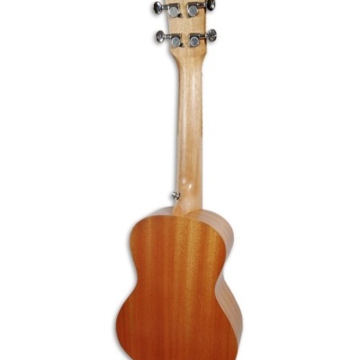 Violão em madeira visto por trás com braço claro e tarraxas cromadas