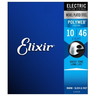 Embalagem azul e preta de cordas para guitarra elétrica Elixir com diversas inscrições