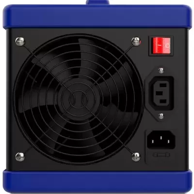 Fonte de alimentação para computador preta e azul com ventoinha e interruptor