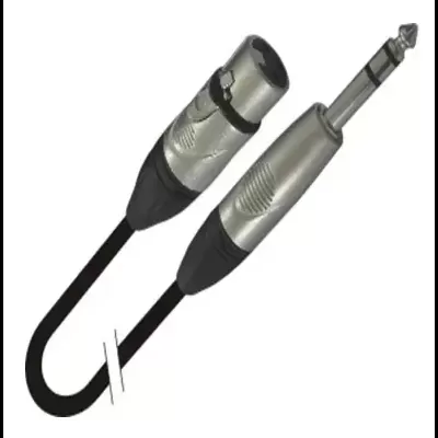 Cabo de áudio preto com conetores XLR e Jack 6,35 mm