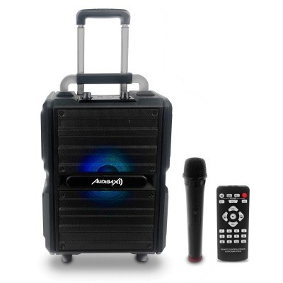 Mala preta com microfone e comando remoto