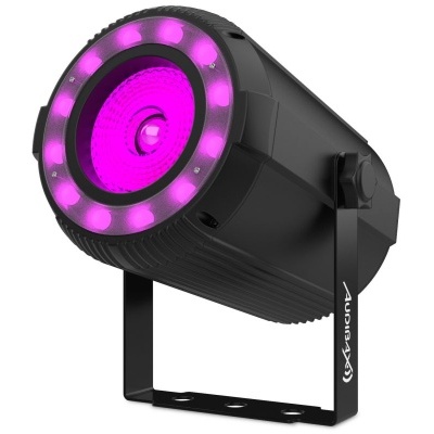Refletor de led circular preto com luz violeta com suporte de fixação