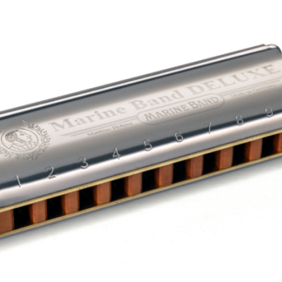 Harmónica metálica com madeira e números 1 a 10