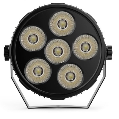 Reflector LED preto redondo com sete luzes e suporte metálico