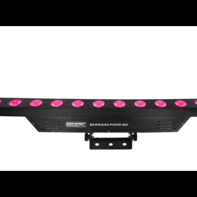 Barra de luz LED preta com 18 focos rosas e texto POWER BARWASH PIXOR 180