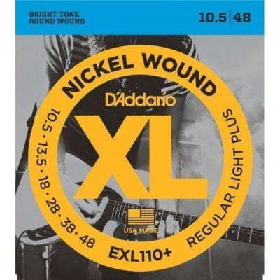 Embalagem de cordas D'Addario XL para guitarra eléctrica com design amarelo, azul e cinzento