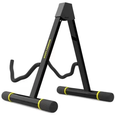 Suporte para guitarra preto e amarelo com espuma de proteção