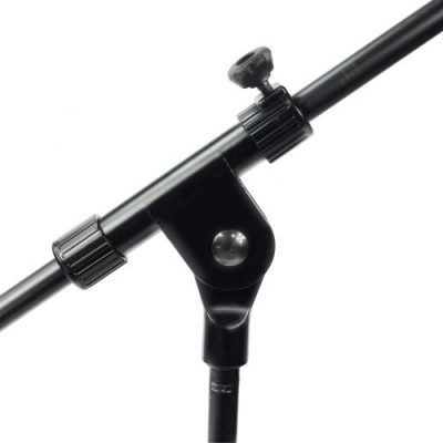 Suporte de microfone ajustável preto com mecanismo de aperto