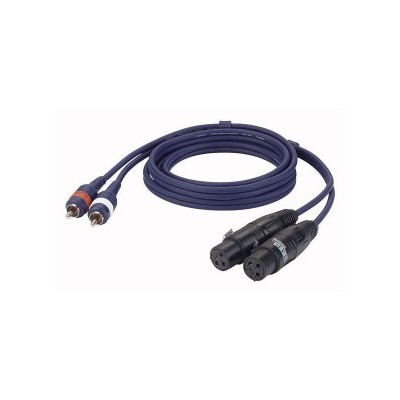 Cabo de áudio azul com conectores XLR e RCA