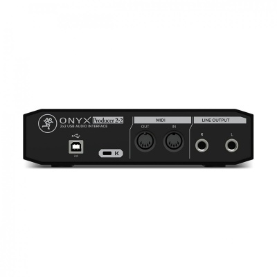 Interface de áudio ONYX Producer 2-2 preta com portas USB, MIDI e saída de linha