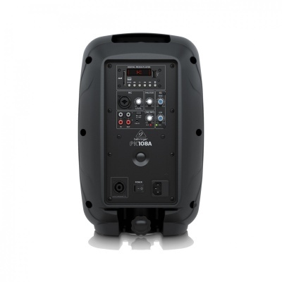 Coluna de som portátil preta Behringer P108A vista traseira
