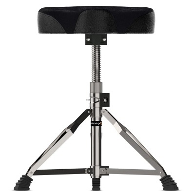 Banco de bateria com assento redondo preto e base metálica prateada