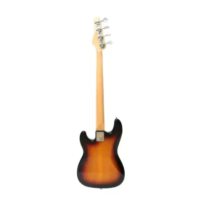 Guitarra elétrica sunburst vista de trás com braço em madeira clara