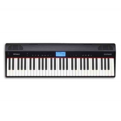 Piano digital preto com teclado preto e branco e visor azul