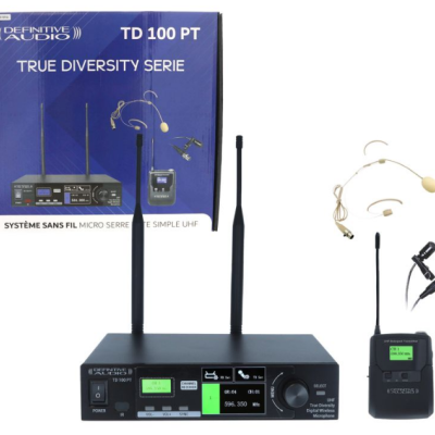 Sistema microfone sem fios Definitive Audio TD 100 PT com receptor, transmissor e microfones
