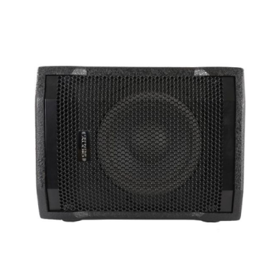 Coluna de som preta com grelha metálica e etiqueta LD SYSTEMS