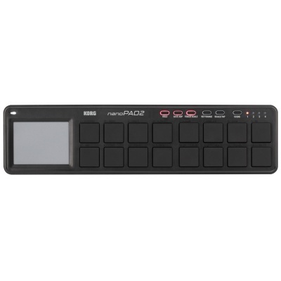 Controlador MIDI Korg nanoPAD2 preto com 16 pads e touchpad